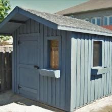 8 x 10 high board and batten with a 2 foot gable overhang.
